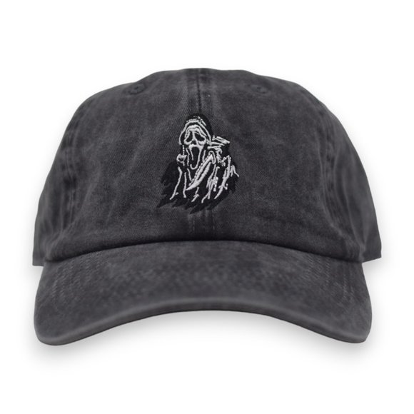 Ghostface Embroidered Unstructured Adjustable Pigment Dyed Style Dad Hat - BLACK - Picture 1 of 3